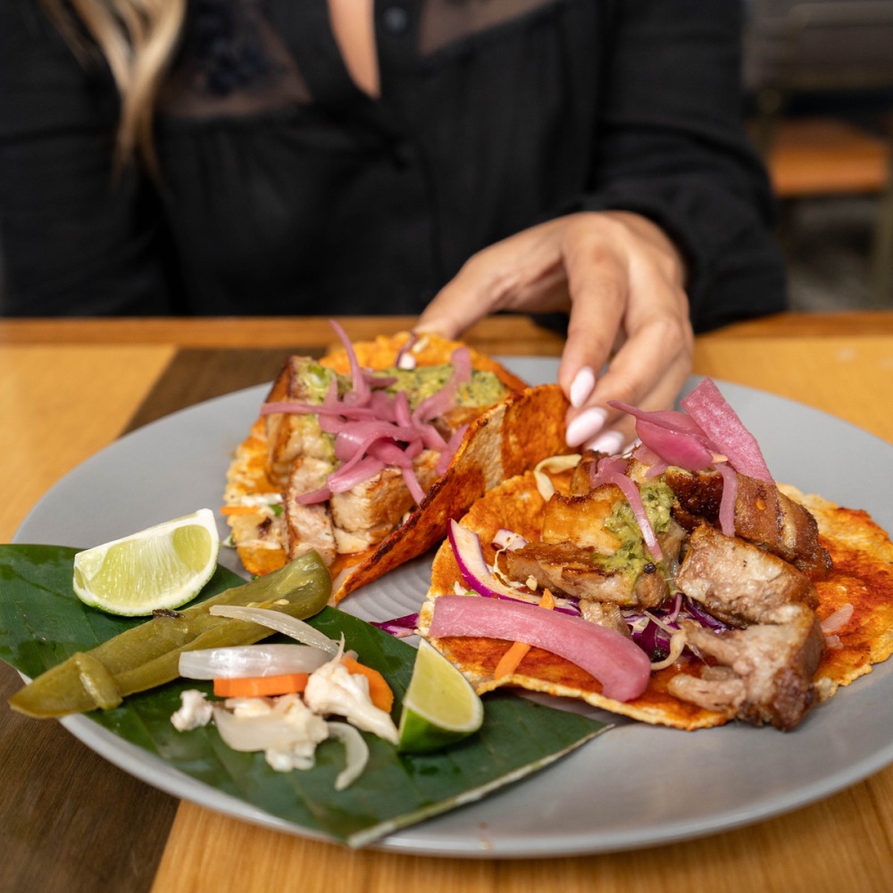 Pork belly tacos at Flecha Cantina